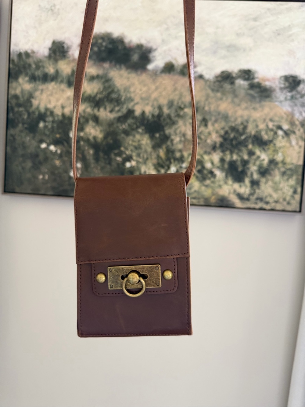 Mossimo Supply Co. Brown Faux Leather Crossbody Bag with Brass Hardware